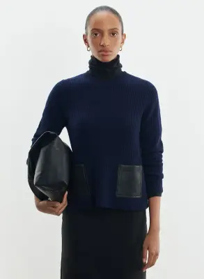 Pull en cuir et laine mérinos