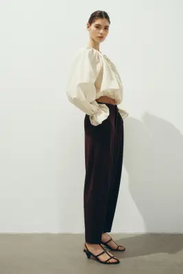 Pantalon en jersey avec jambes barrel - Marron foncé — photo 2