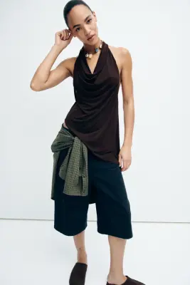 Top asymétrique avec dos nu - Marron foncé — photo 1