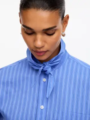 Chemise en coton avec col foulard - Bleu/Rayé — photo 4