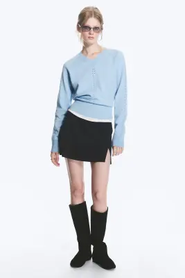 Pull en maille - Bleu clair cendré — photo 1