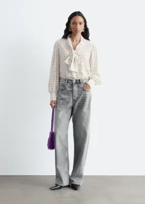 Blouse imprimée à foulard en soie - Imprimé beige/bleu — photo 2