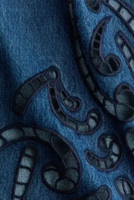 Jupe en denim avec broderie anglaise - Bleu denim/bleu marine — photo 3