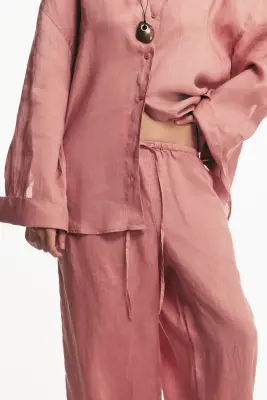 Pantalon en lin avec cordon de serrage - Rose ancien — photo 1