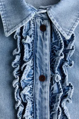 Chemise volantée en denim - Bleu denim — photo 4
