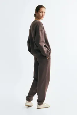 Pantalon en molleton de coton mélangé - Taupe foncé — photo 3