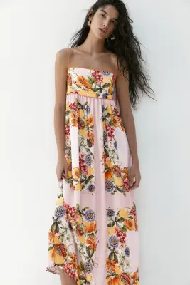 Robe avec bretelles à nouer - Rose clair/citrons — photo 2