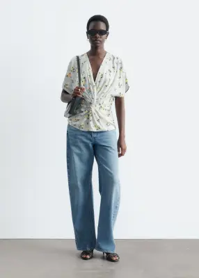 Blouse à taille torsadée - Gris/Motif fleuri — photo 3