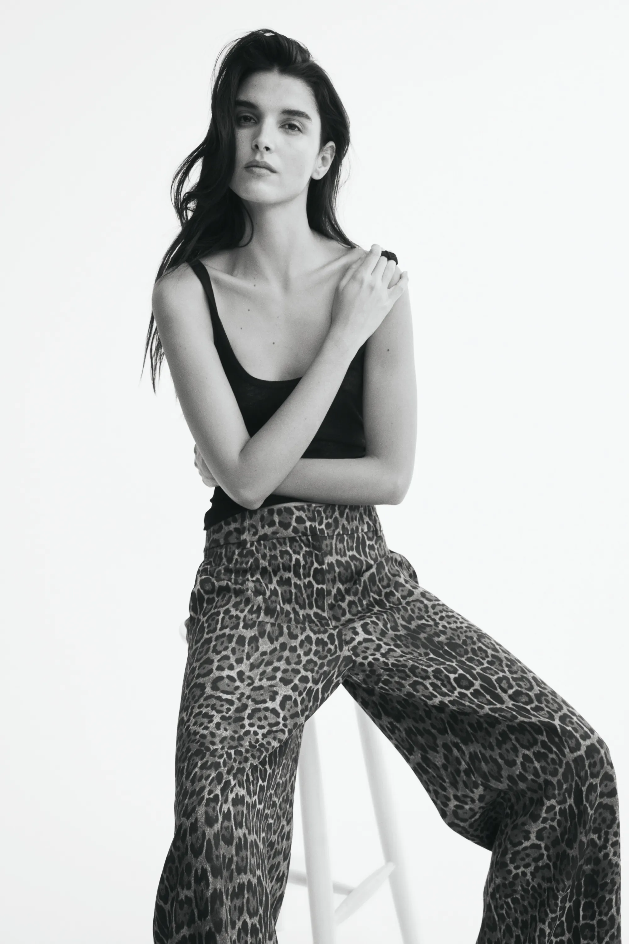 Pantalon chic à jambes larges - Beige foncé/imprimé léopard