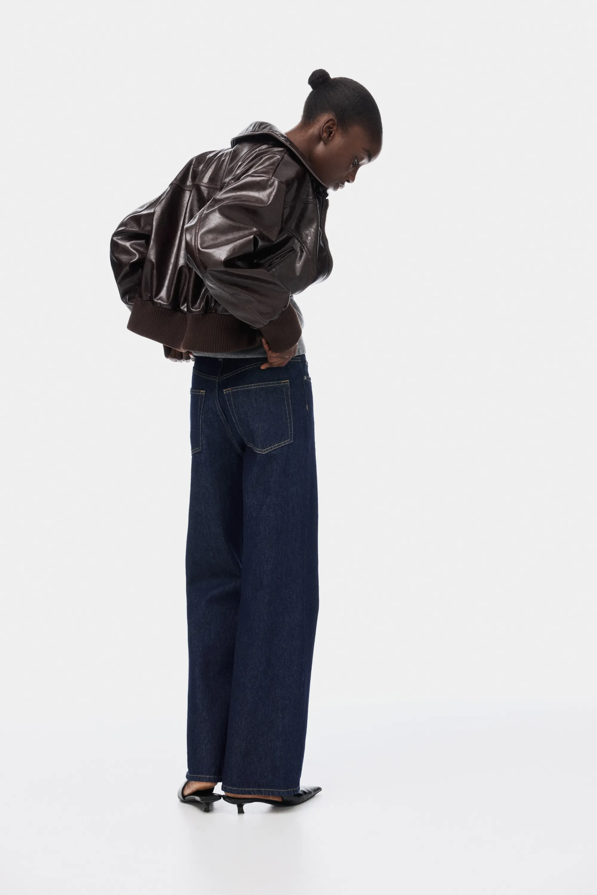 Wide High Waist Jeans - Bleu denim marine