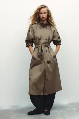 Trench-coat à fermeture croisée en twill - Taupe — photo 3