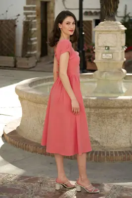 Estelle Button Down Linen Dress - Peach pink — photo 5