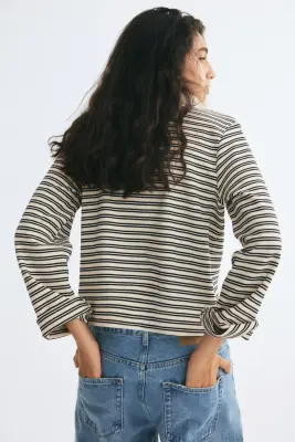 Polo en coton - Crème/rayures noires — photo 2