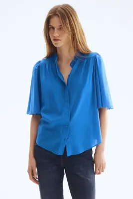 Blouse en coton mélangé - Bleu — photo 1