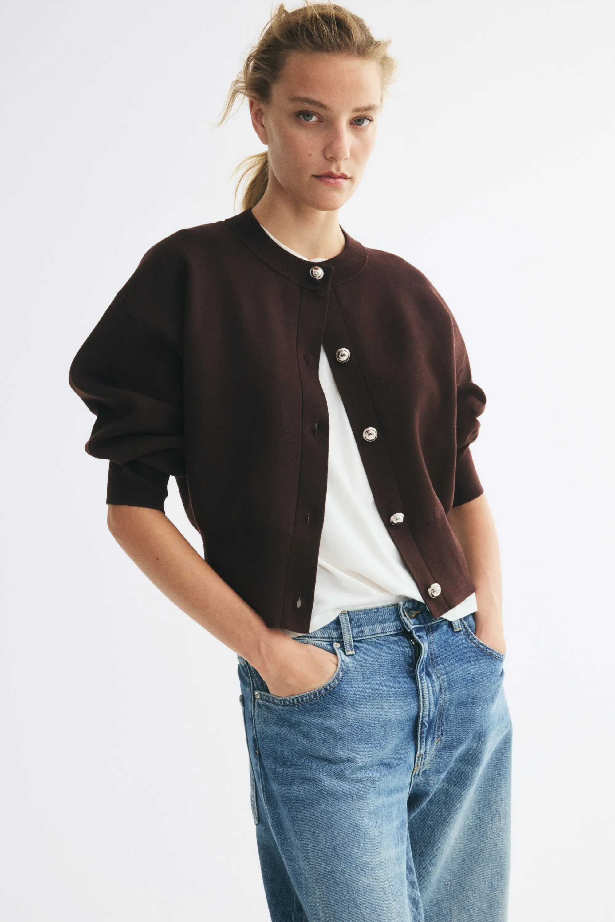 Gilet en maille fine - Marron foncé