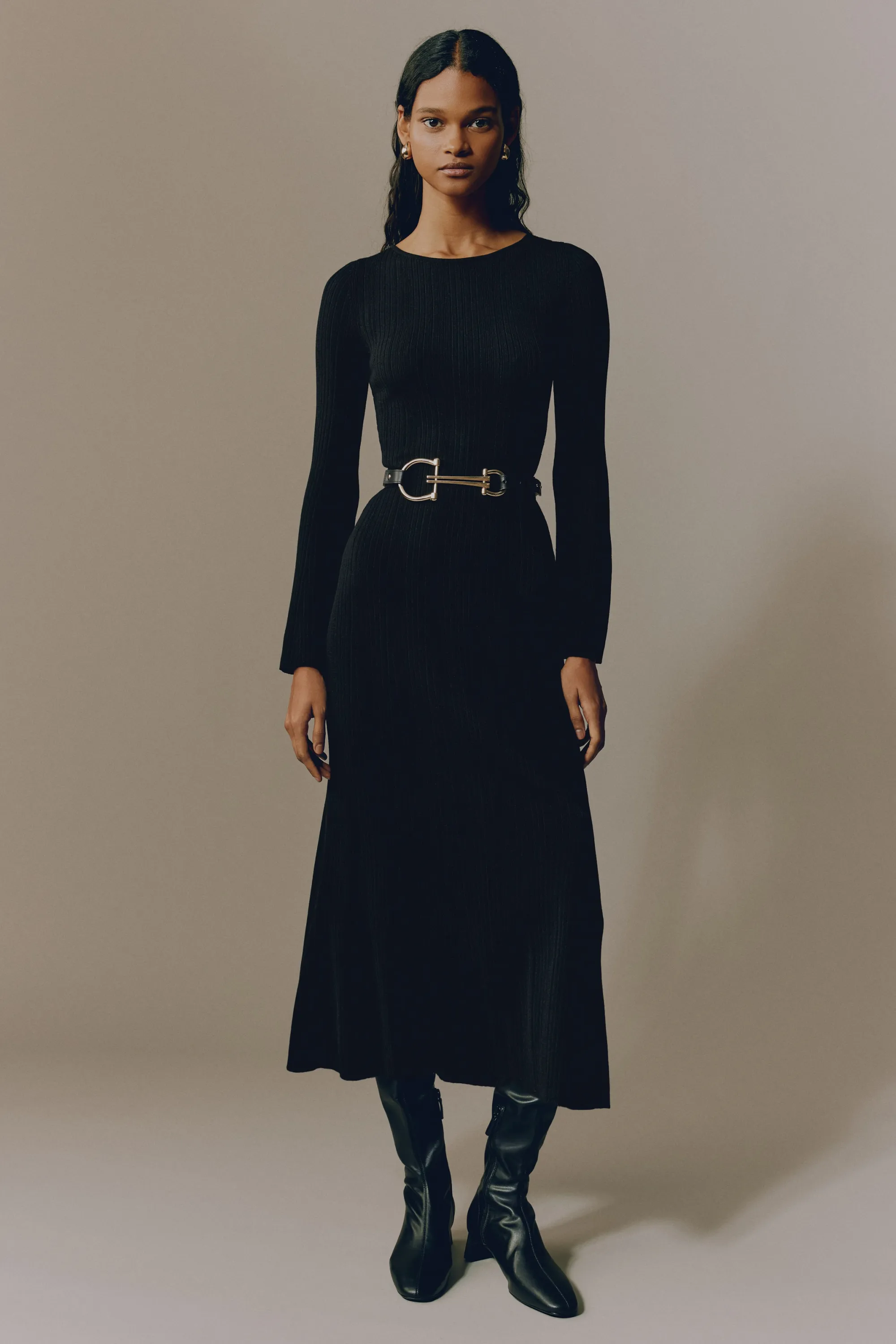 Robe en maille côtelée - Noir