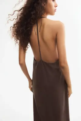 Robe dos nu en crêpe - Marron foncé — photo 4