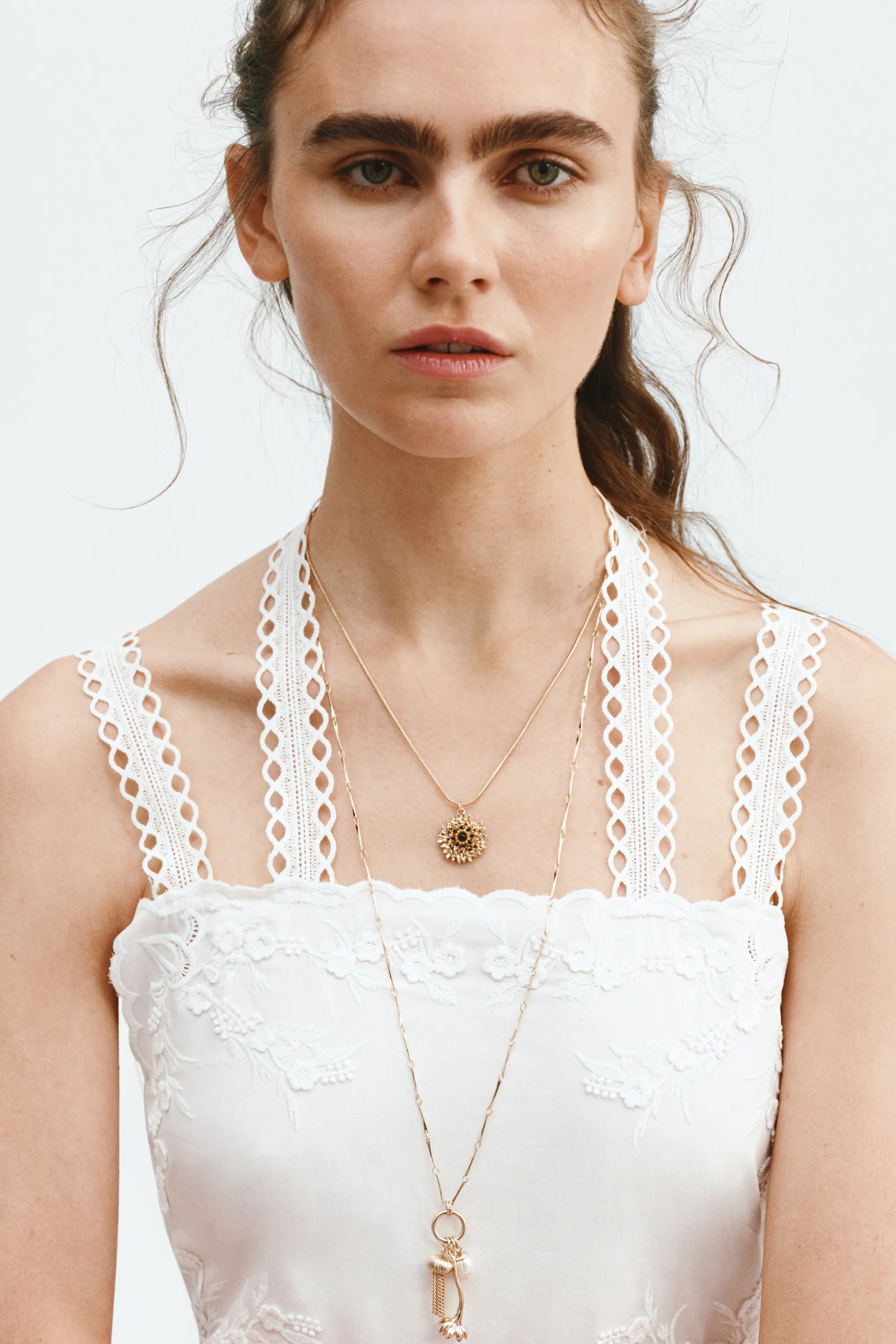 Robe à bretelles fines avec dentelle - Blanc