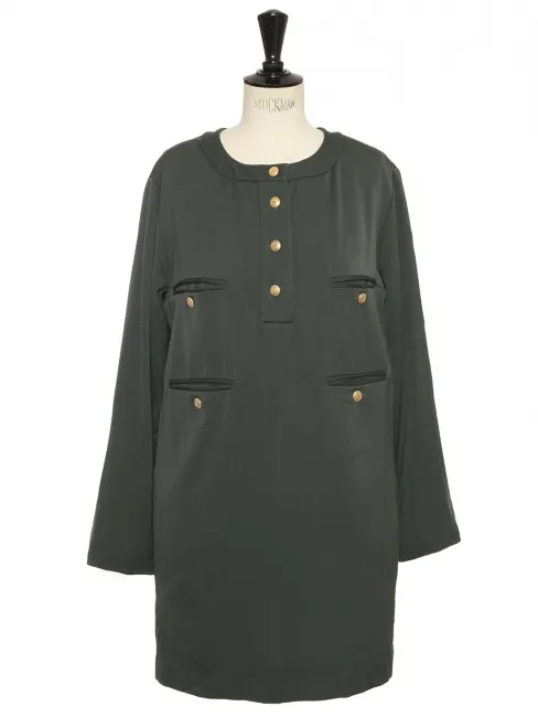 Robe en laine vert foncé boutons dorés Prix boutique 1500€ Taille de 38