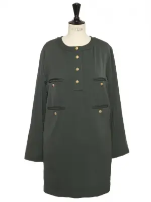 Robe en laine vert foncé boutons dorés Prix boutique 1500€ Taille de 38 — photo 1