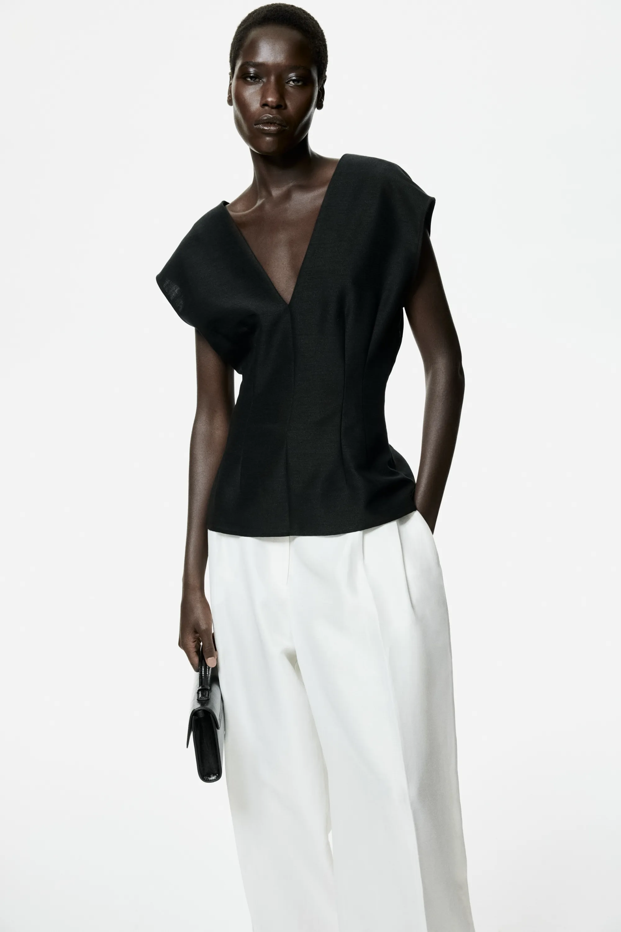 Top à encolure en V - Noir