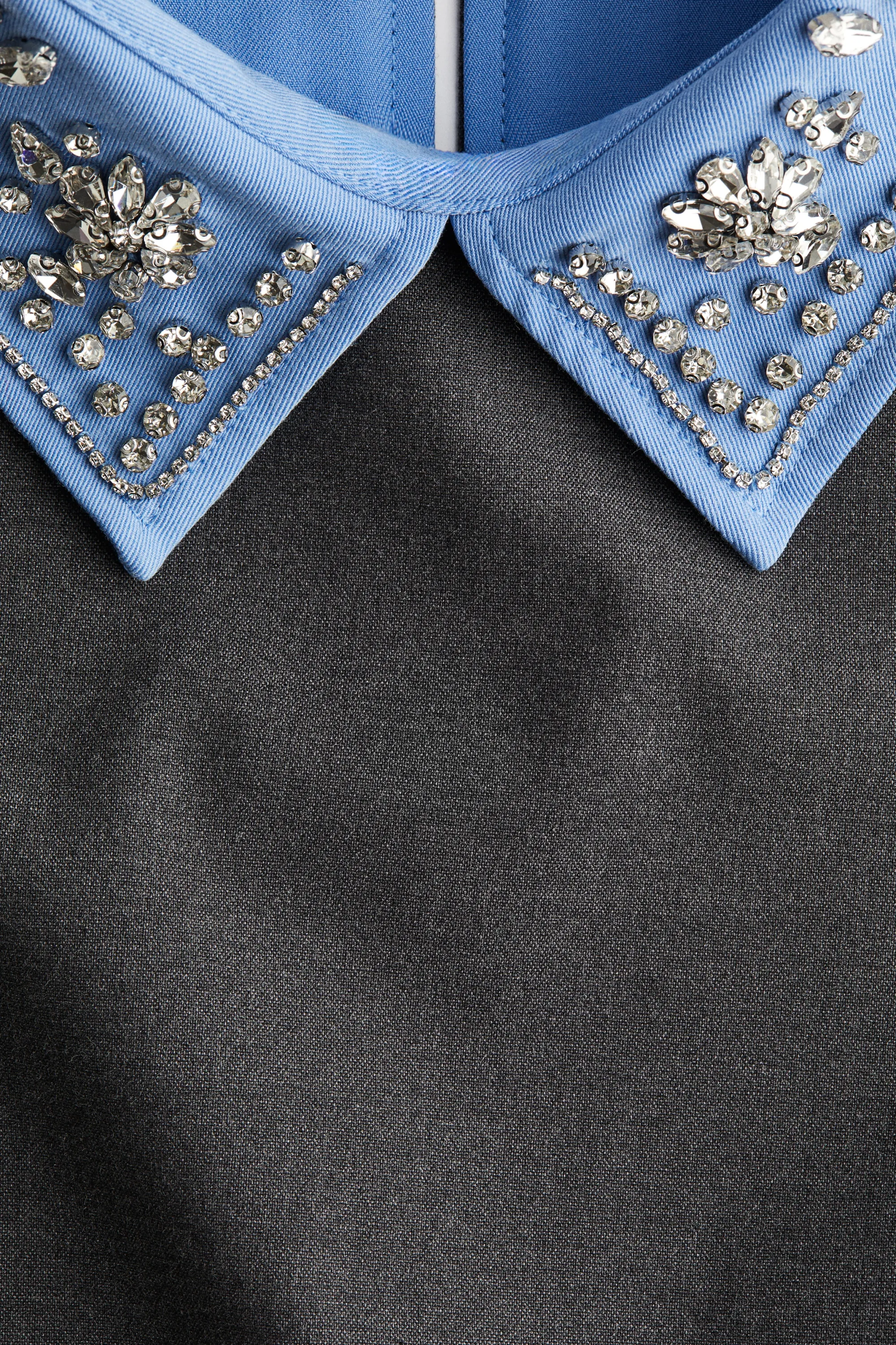 Robe trapèze avec col ornementé - Gris foncé chiné
