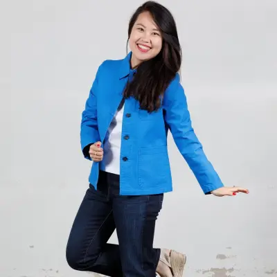 Veste de travail en croisé coton bio 1G/4F - Bleu Saxo — photo 1