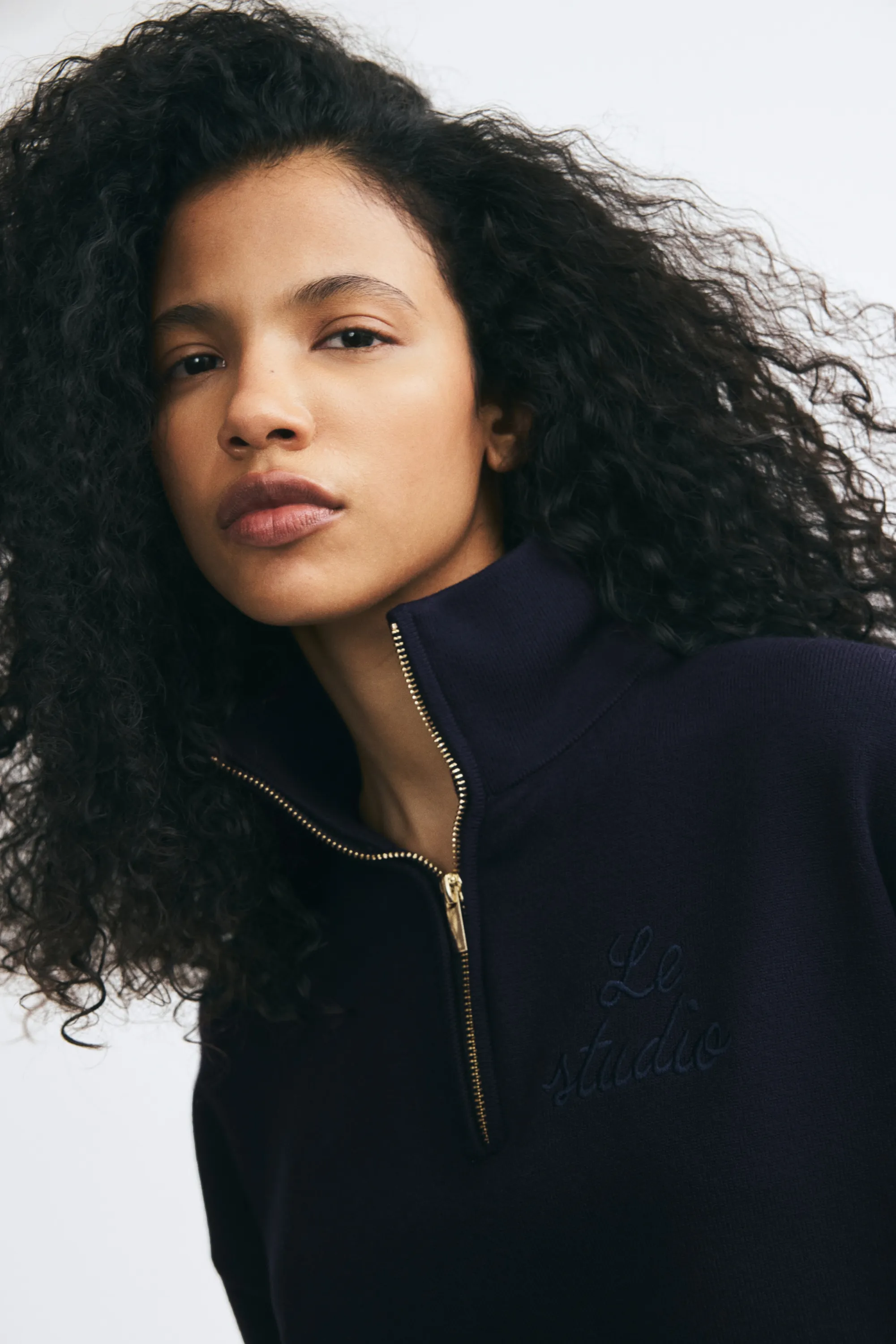 Pull en maille fine avec col zippé - Bleu marine/Le Studio
