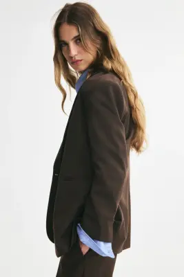 Blazer à fermeture droite en twill - Marron foncé — photo 2
