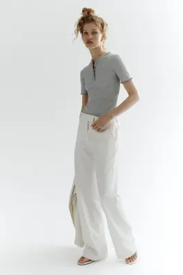 Top en jersey avec détails surjetés - Gris chiné — photo 1