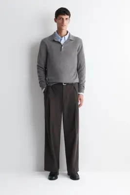PULL EN CACHEMIRE À COL POLO - GRIS CHINÉ — photo 1