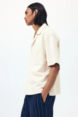 Chemise Relaxed Fit avec col cubain - Beige clair — photo 4