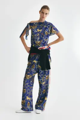 Pantalon imprimé avec cordon de serrage - Bleu foncé/motif — photo 1