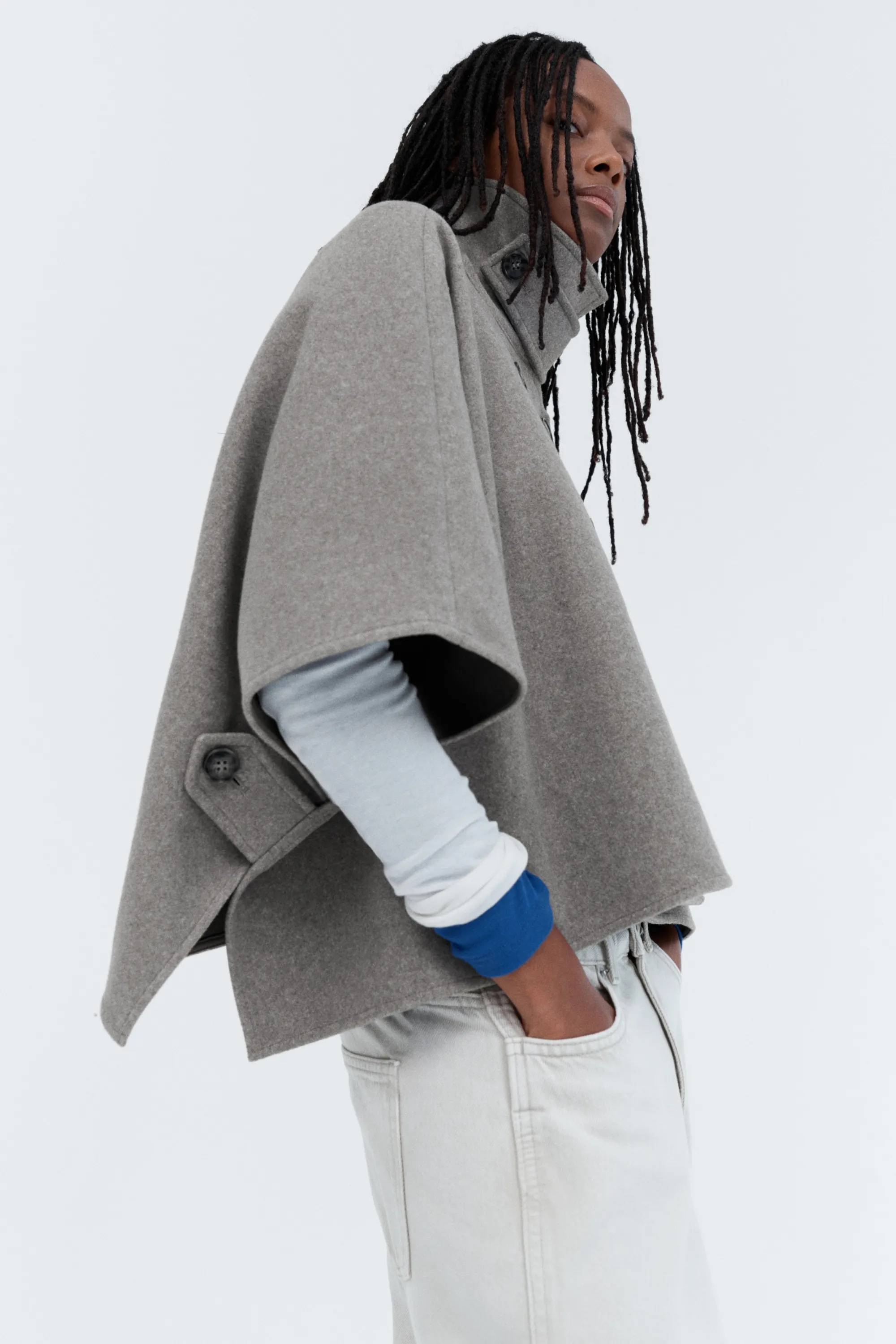 Veste cape brossée - Grège chiné
