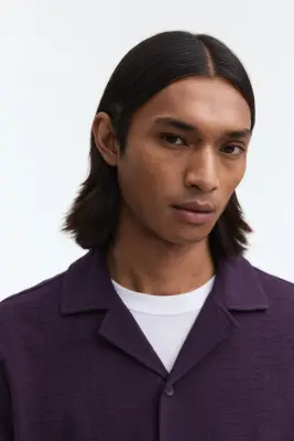Chemise Regular Fit avec col cubain - Violet foncé — photo 1