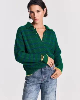Pull Isidore rayures vert, marine et jaune — photo 2