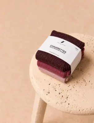 Pack chaussettes lurex côtelées - Rose — photo 1