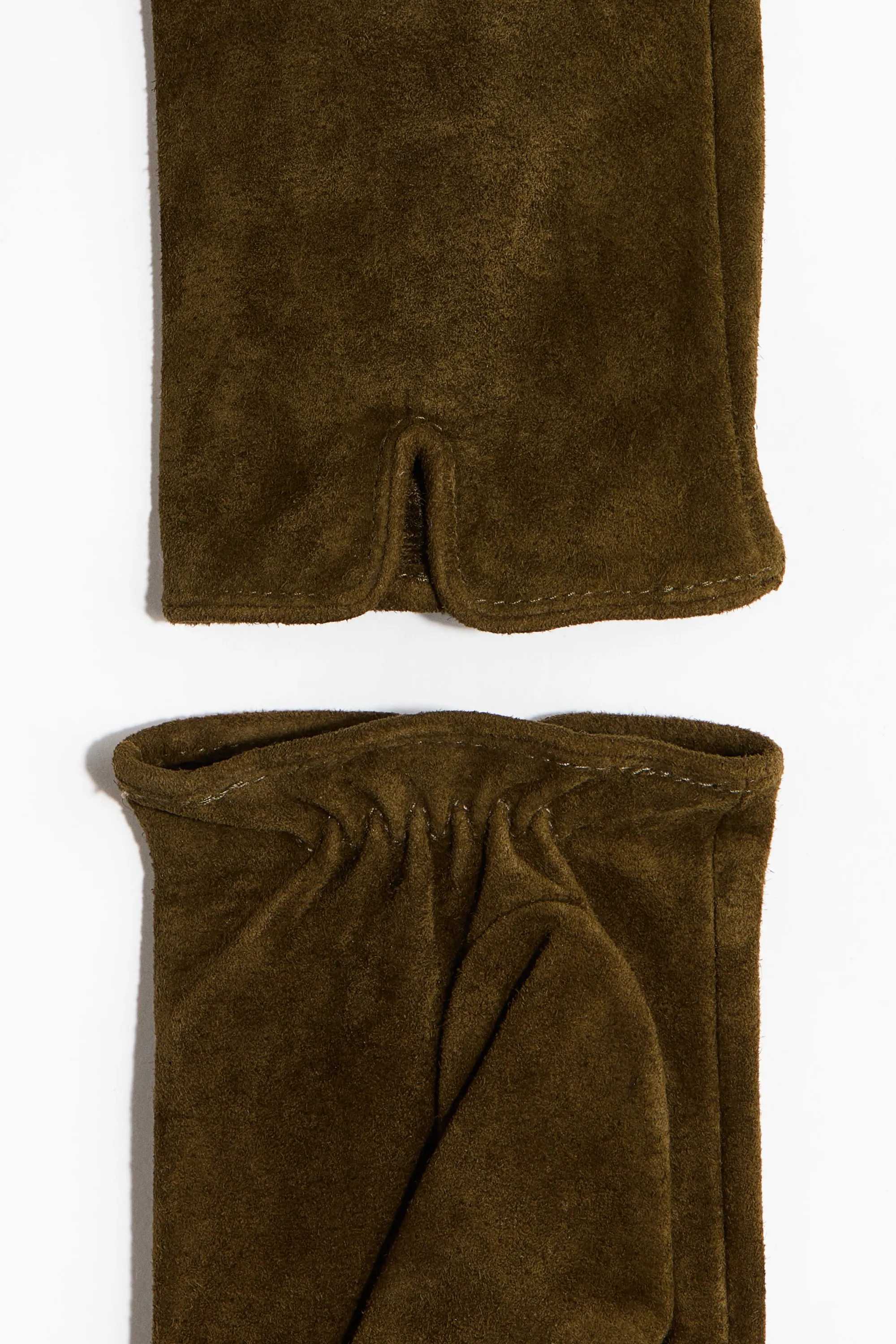 Gants en cuir velours - Vert kaki foncé