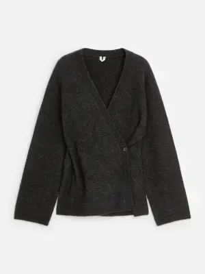Cardigan en mélange de laine et d'alpaga - Gris foncé — photo 4