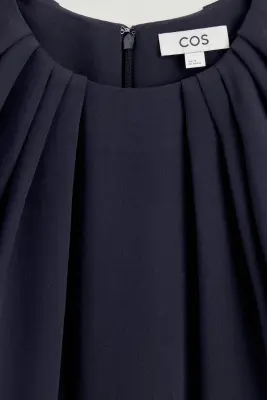 ROBE COURTE À MANCHES COURTES ET FRONCÉES - BLEU MARINE — photo 4