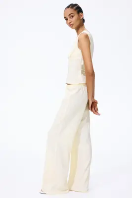 Pantalon à cordon en lin mélangé - Jaune pâle — photo 2