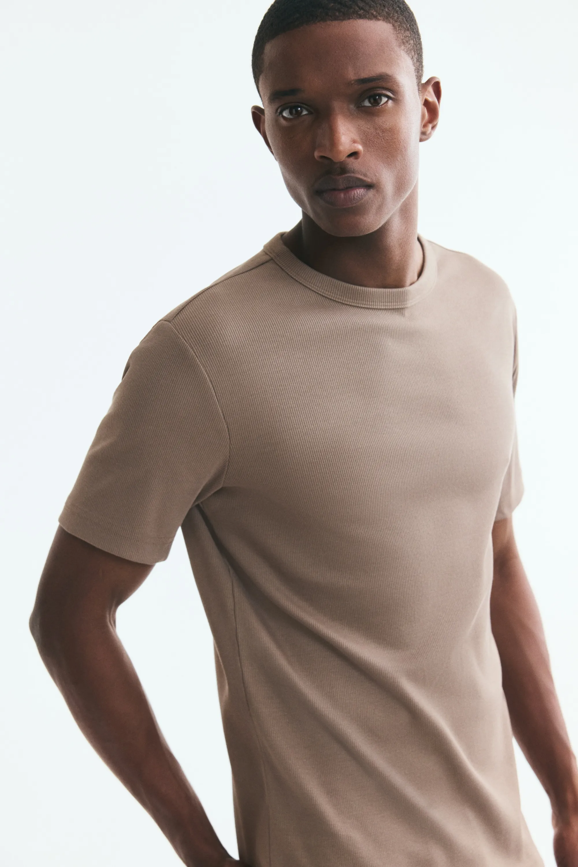 T-shirt côtelé Slim Fit - Taupe