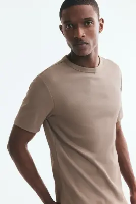 T-shirt côtelé Slim Fit - Taupe — photo 1