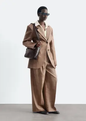 Blazer à boutonnage simple en laine - Beige foncé/À carreaux — photo 4
