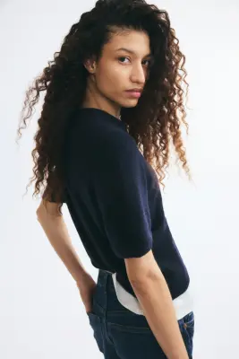 T-shirt en maille - Bleu marine — photo 2
