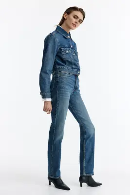 Slim Straight High Waist Jeans - Bleu denim — photo 3