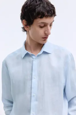 Chemise Slim Fit en lin - Bleu clair — photo 1