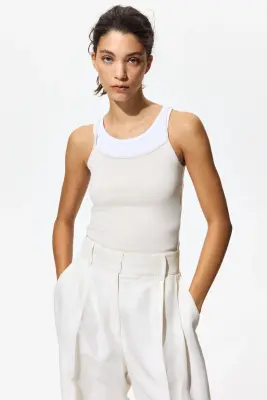 Top en microfibre avec bretelles fines - Beige clair — photo 1