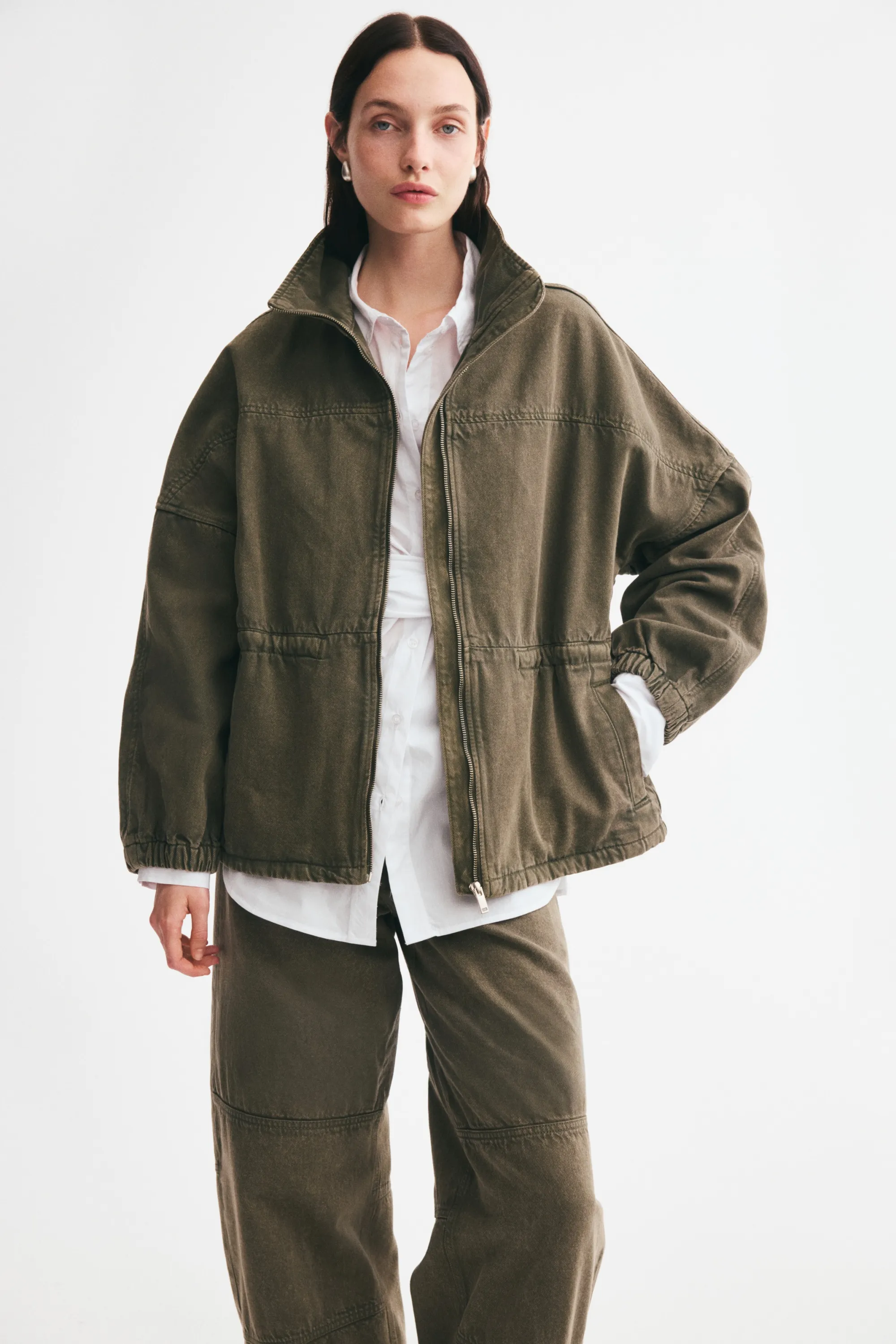 Veste oversize en denim de coton - Vert kaki
