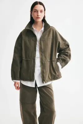 Veste oversize en denim de coton - Vert kaki — photo 1